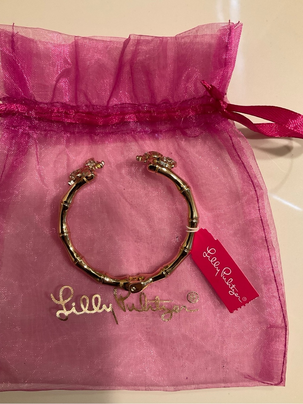 Lilly Pulitzer Gold Bumblebee Bamboo Hinged Bracelet Rhinestone NWT